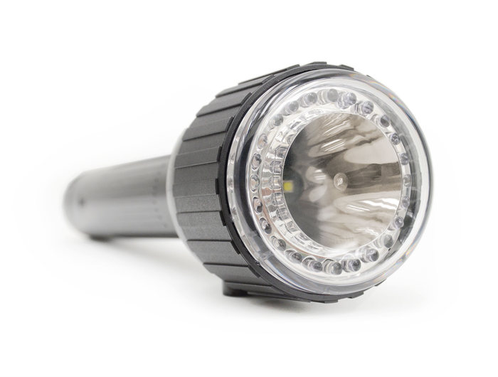 Torcia ricaricabile a LED con parabola e corona di segnalazione