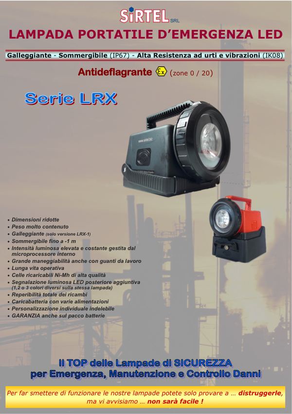 Copertina Lampada portatile ricaricabile LRX (industria)